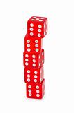 Stack of red dice isolated on white