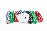 Casino chips and cards isolated on the white
