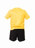 Yellow football shirt with black shorts