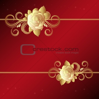 Valentine background with gold roses, vector illustration.