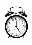 Alarm clock shows five o`clock