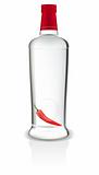 Bottle of vodka with red chili pepper inside.