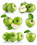 set green apple fruits with leaf