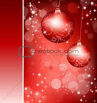 Christmas red background with ball. Vector