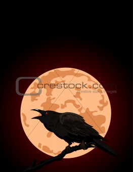 Crow croaks against a full moon