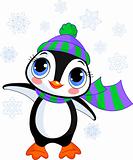 Cute winter penguin with hat and scarf