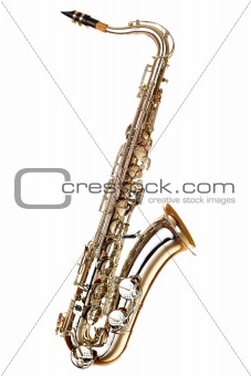 gold saxophote on white background