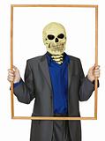 Masked man skeleton, placed himself in frame