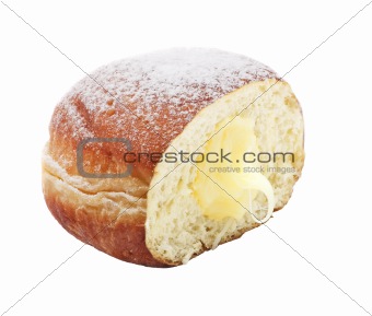 Tasty  doughnut with jam and pouderd sugar 