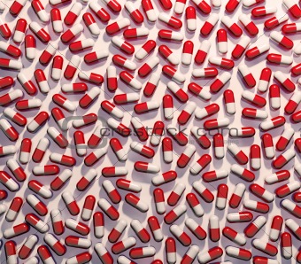 Red and white standard pills medical background