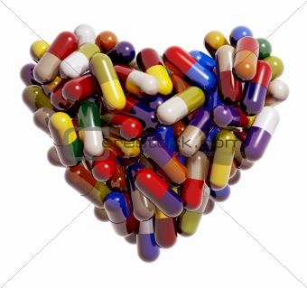 Heart created of colorful medical pills