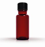 Medical bottle of dark red glass with black plastic cap