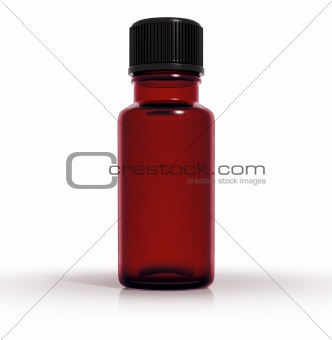 Medical bottle of dark red glass with black plastic cap