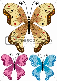 Set decorative isolated butterflies