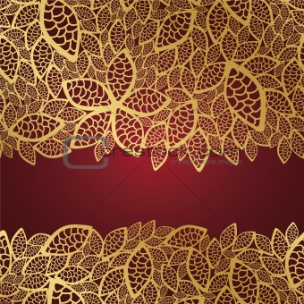 Golden leaf lace on red background