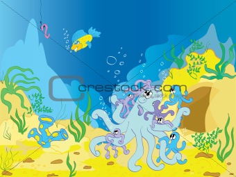 family of octopus underwater