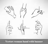 Set of vector banners held by woman hand