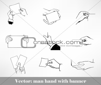 Set of vector banners held by man hand