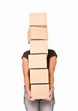 Woman carrying Cardboard boxes