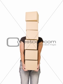 Woman carrying Cardboard Boxes