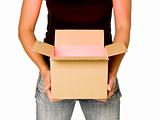 Woman holding a cardboard box