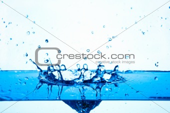 blue water splashing on white background.