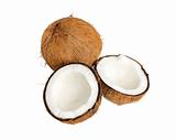 cracked coconut isolated on white background