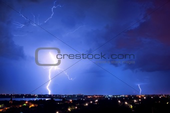 Thunderstorm and perfect Lightning over city 