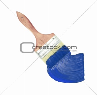 brush and blue paint isolated on white