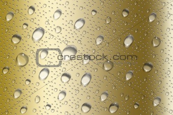 Perfect gold water drops background with big and small drops 