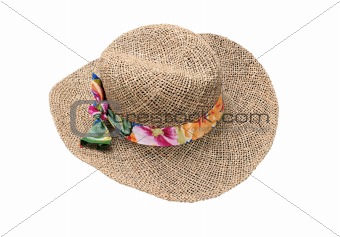 Hat with colorfull bow isolated on white background
