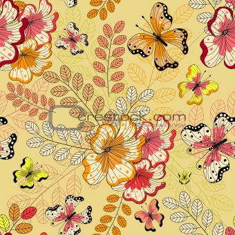 Yellow seamless floral pattern 