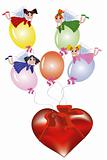 Fairies flying on balloons tied to heart