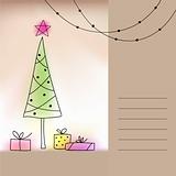 Card with Christmas tree and presents