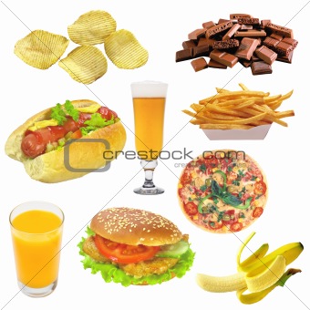Set of fast food isolated on white