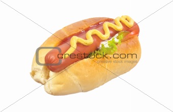 hot dog with yellow mustard isolated on white