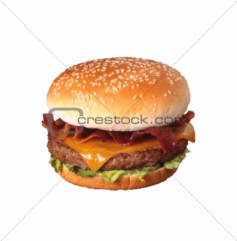 cheesburger with vegetables on white background