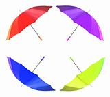 set of bright colored umbrella isolated on the white background 