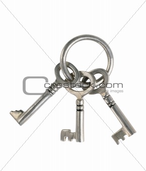 Old rusty keys isolated on white