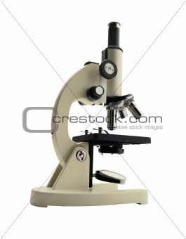 Laboratory metal microscope isolated on white