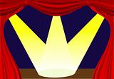 stage, open curtain and lights - vector