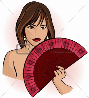 young asian woman with a fan 