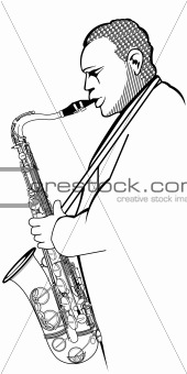 saxophonist on a white background