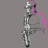saxophonist on a grey background