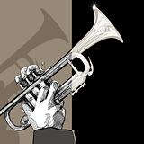 trumpet on brown background