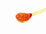spoon with red caviar over white