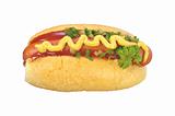 hot dog with yellow mustard isolated on white background
