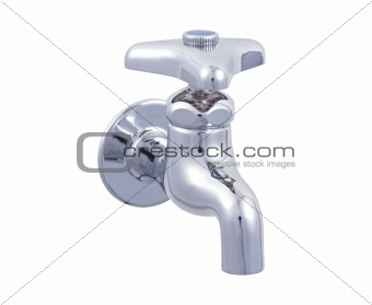 Modern stainless steel tap isolated on white background