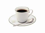 Coffee cup and spoon on white background