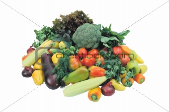 Closeup of fresh autumn vegetables isolated on white background
